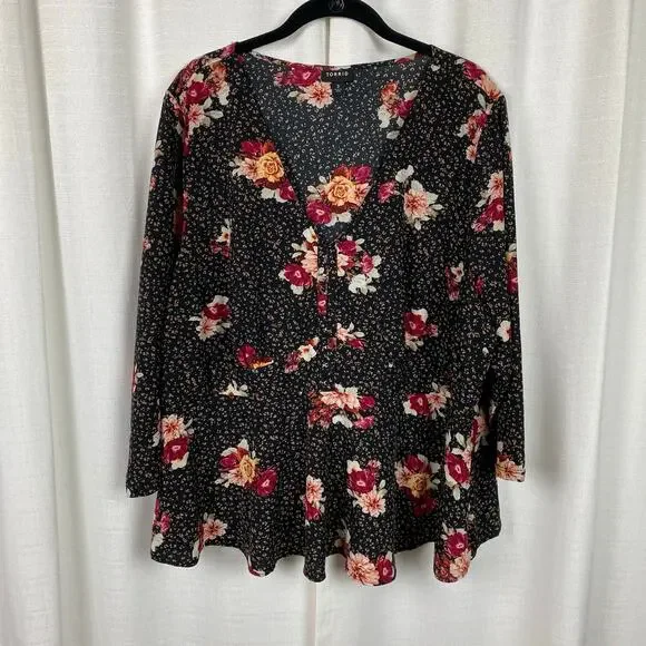 Torrid Black Floral Babydoll Top Sz.3 - Picture 4 of 14